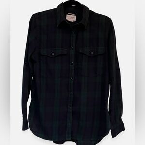 Vintage Ralph Lauren Dark Plaid Button Shirt Relaxed Boyfriend Cotton Preppy